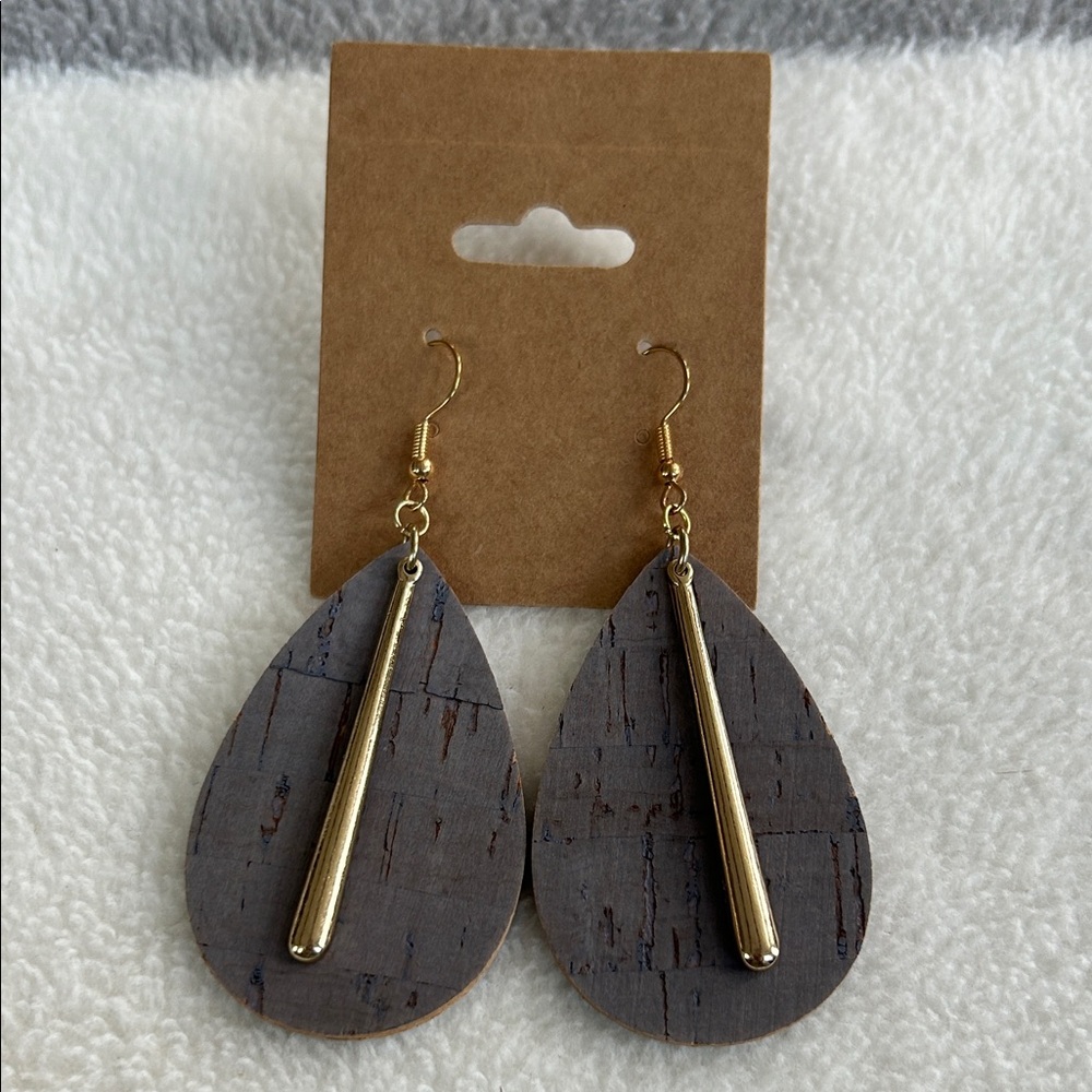 Gold and Gray Teardrop Earrings